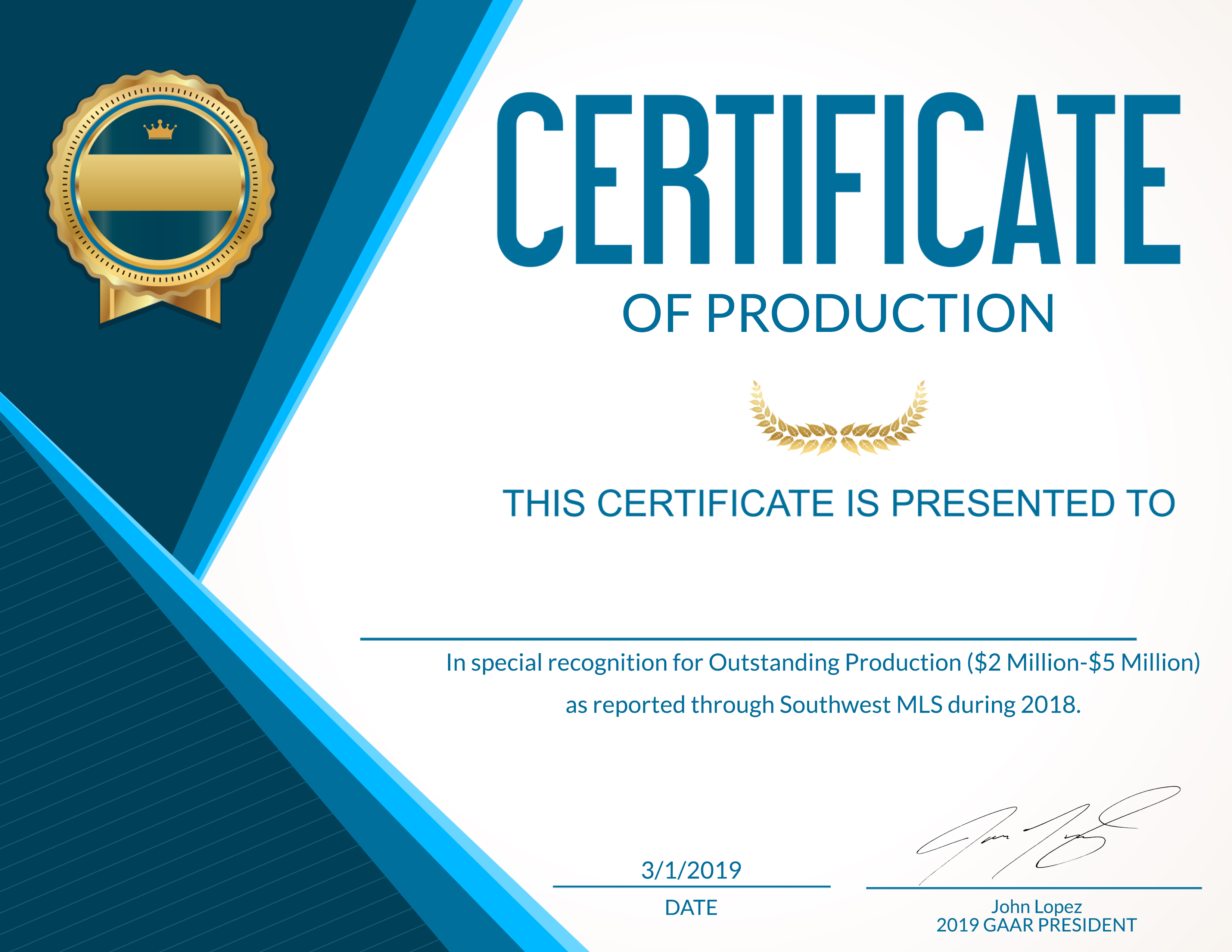 Order your Certificate of Production for 2018