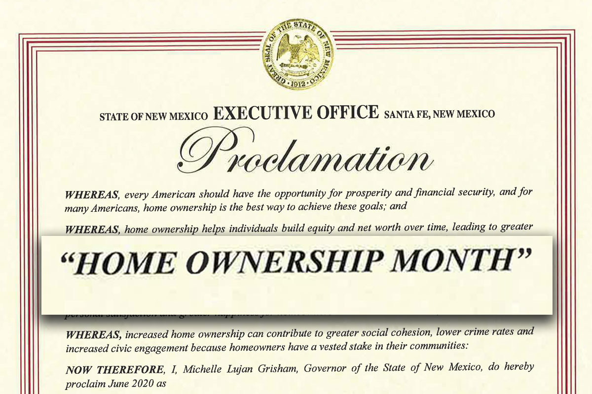 Governor proclaims June as “Home Ownership Month”