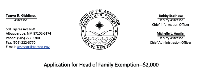 $2,000 Property Tax Exemption for Head of Household