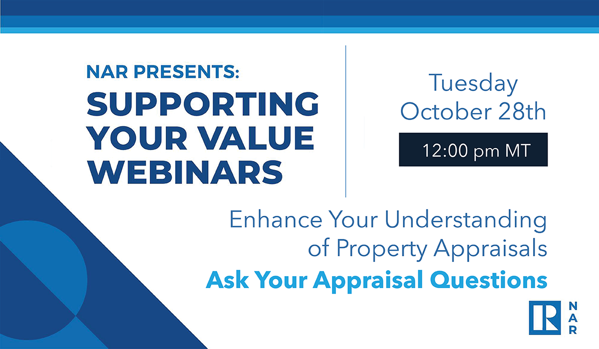 Ask Your Appraisal Questions on October 28th NAR Webinar