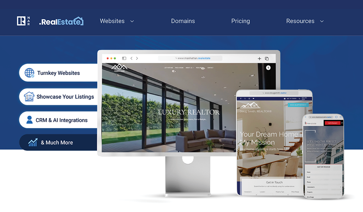 Exclusive .realtor and .realestate Domains, & Customizable Websites