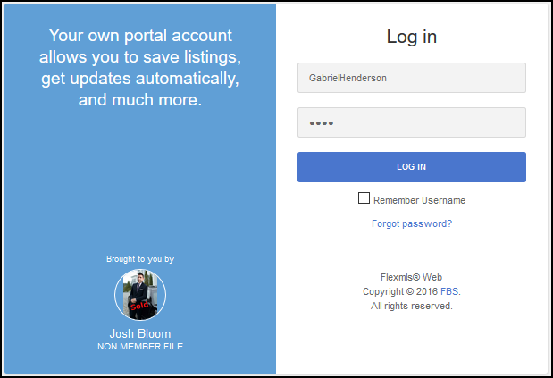 Flexmls portal login screen