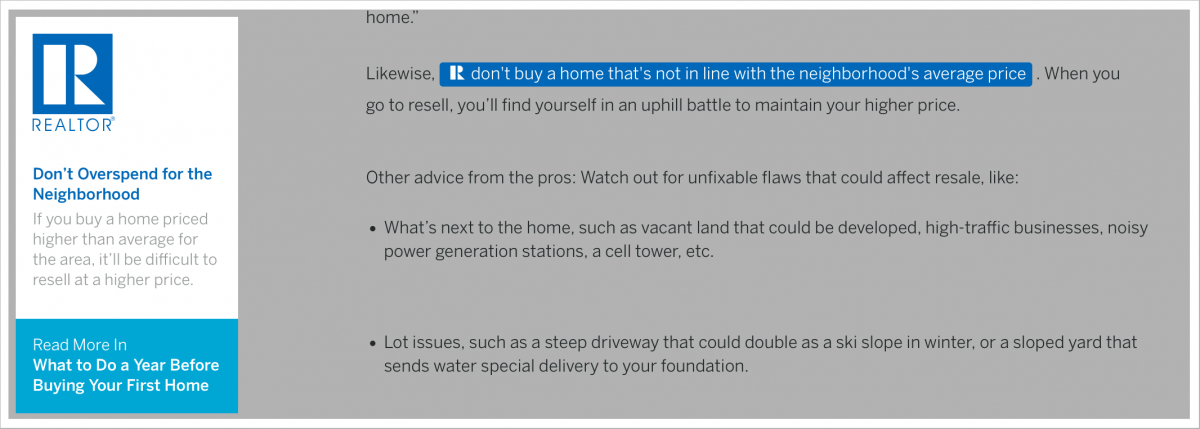 Screenshot: example of REALTOR Tip on HouseLogic