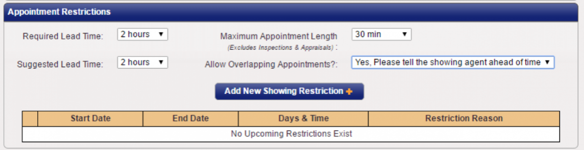 ShowingTime: Appointment Restrictions