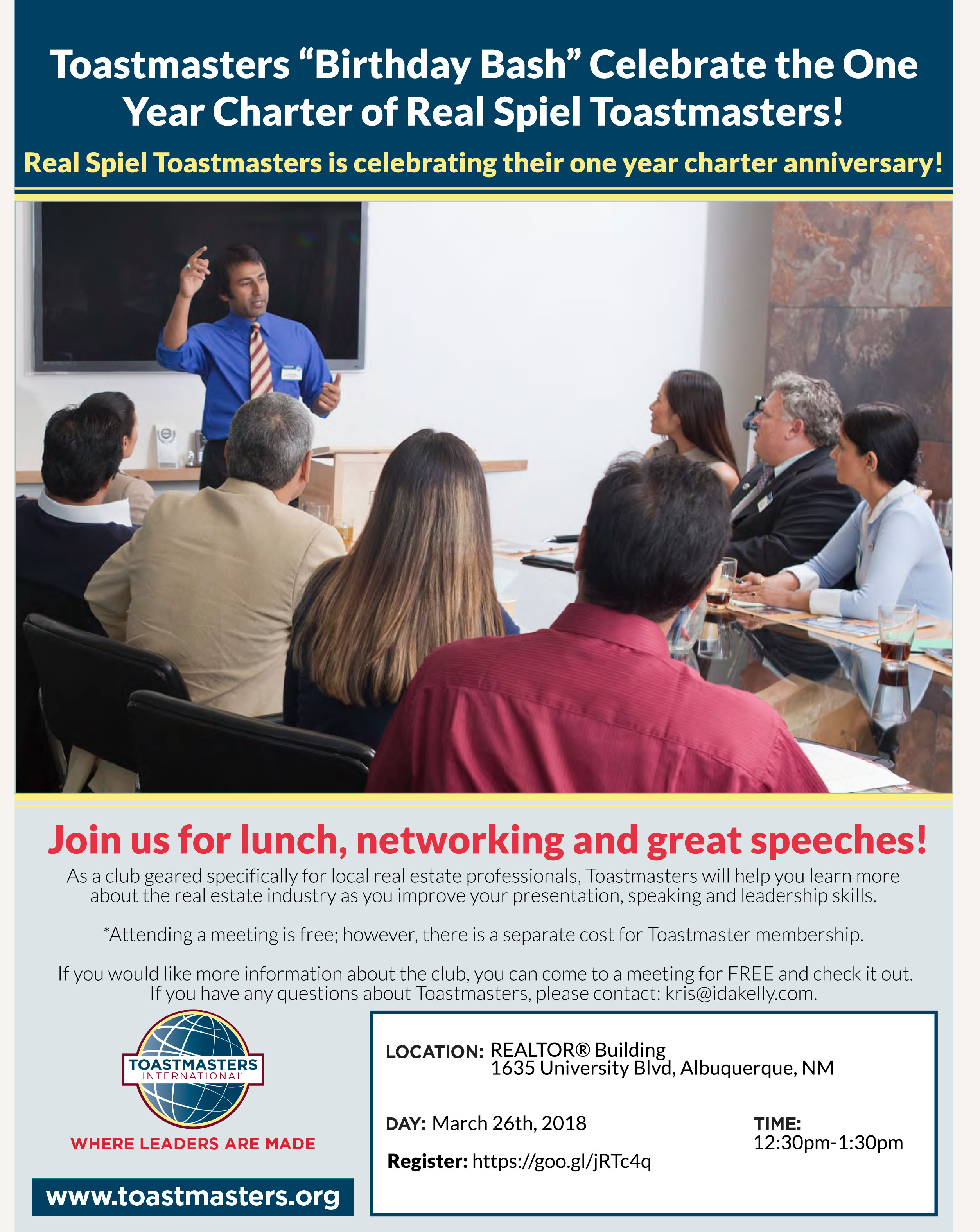 You Are Invited to the Toastmasters 1-year Birthday Bash!